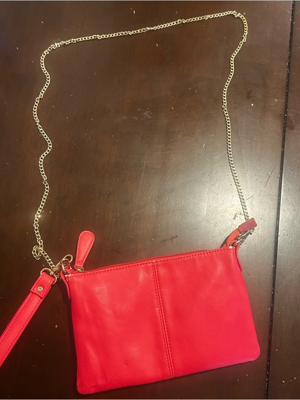 Charming Charlie Red Pink Crossbody Bag Clutch Chain Strap Wristlet
